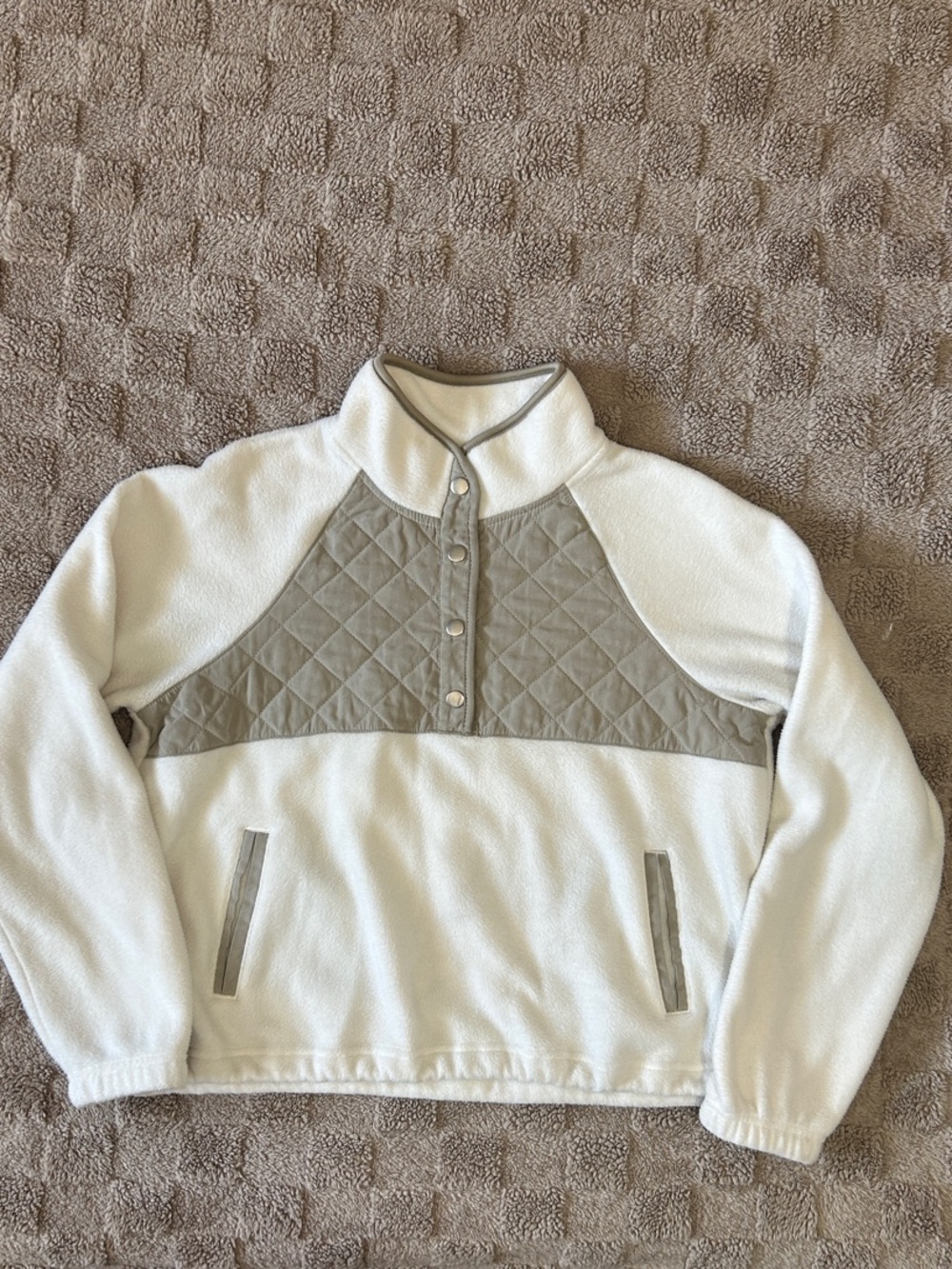 Kyodan Outdoor Fleece Pullover Jacket Cream & Taupe Snap Neck Size M